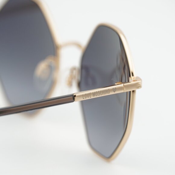 Moschino Love MOL 029/S 0000 9O Sunglasses Gold Geometric Frame, Grey Lenses